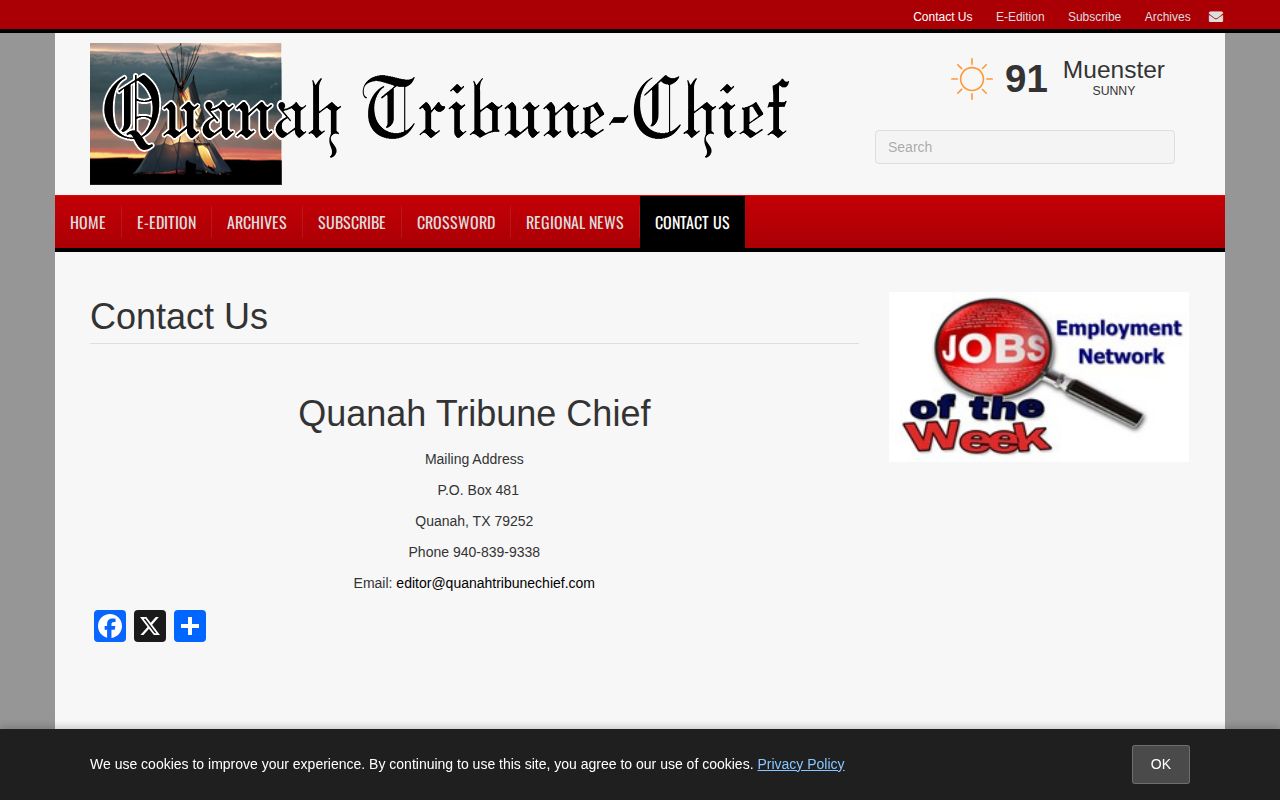 Hardeman County crime-news record context at the Quanah Tribune-Chief contact page
