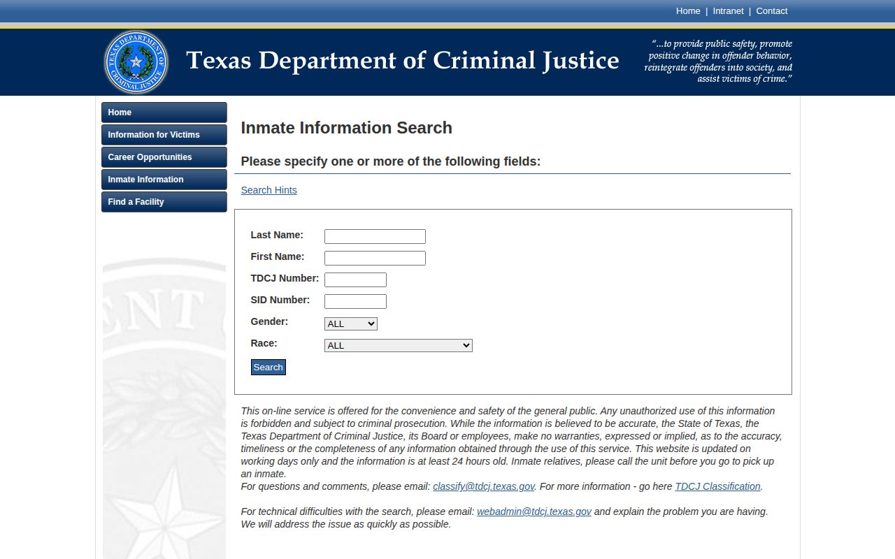 Hardeman County Texas TDCJ state-prison custody records search